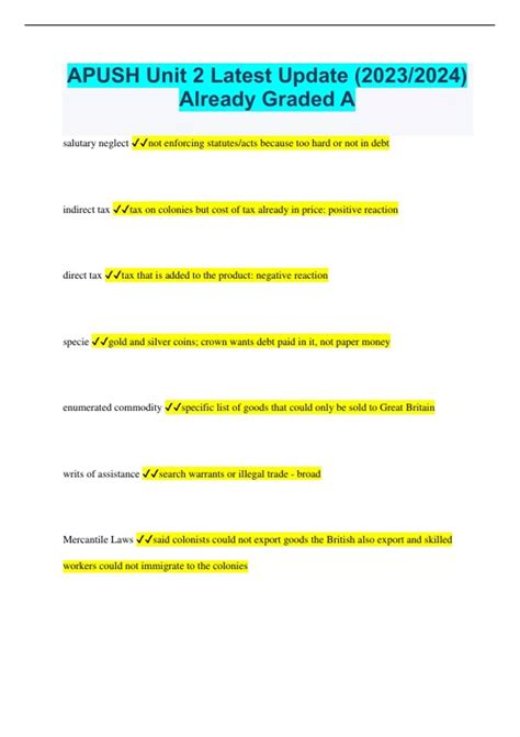 APUSH Unit 2 Latest Update (2023/2024) Already Graded A - APUSH - Stuvia US