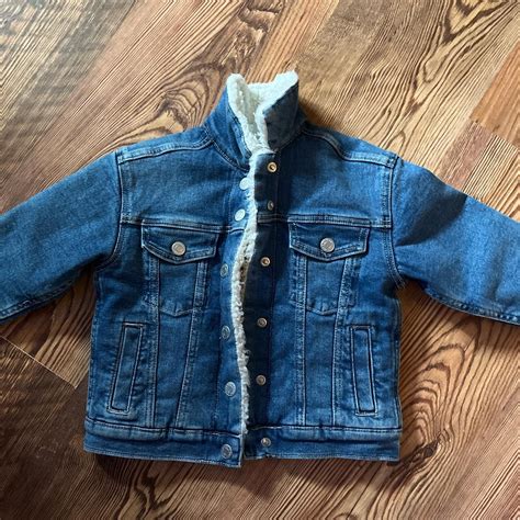 Toddler denim jacket with fleece inside 2t - Depop