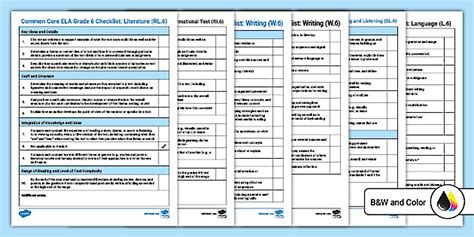 Common Core ELA Sixth Grade Standards Checklist