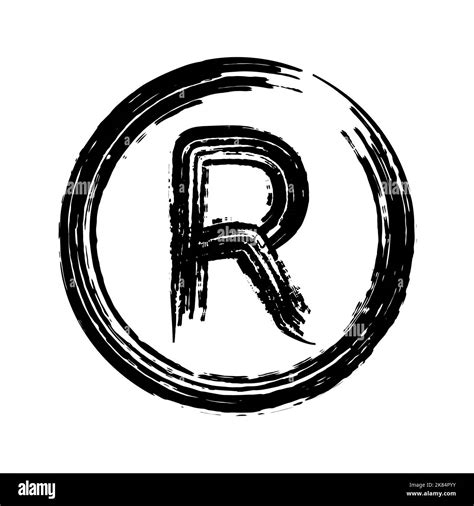 R sign in circle - Registered trademark, black brush drawing, vector ...