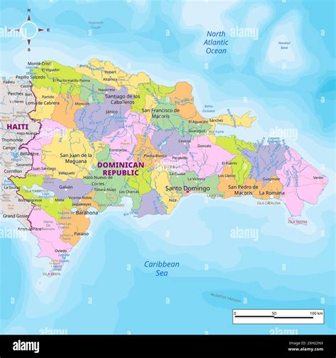 Dominican Republic political map with capital , cities, towns, national ...