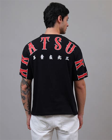 Naruto Akatsuki Anime Printed Pure Cotton Black Oversized Tshirt For M ...