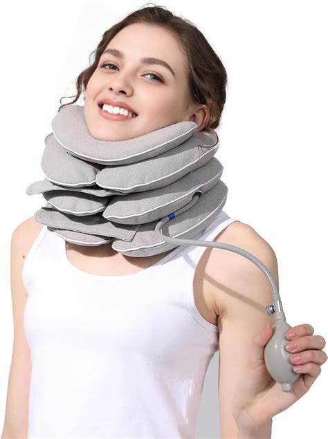 Amazon.com: VEEFINE Inflatable Neck Traction Device for Pain Relief, Adjustable Neck Stretcher ...