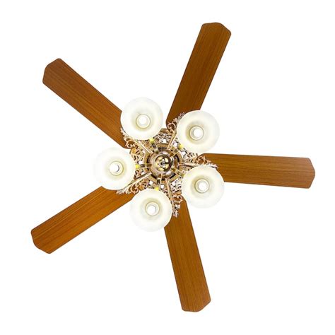 Oukaning 52-in Metal with Wood Blades Indoor Chandelier Ceiling Fan ...