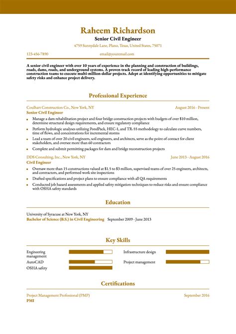 Civil Engineering Resume Examples 的图像结果