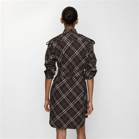 Check Cotton Flannel Shirt Dress in Truffle brown - Women | Burberry ...