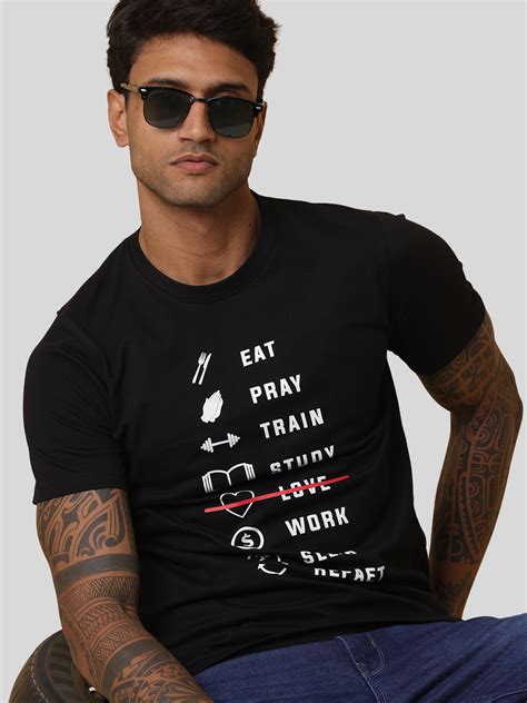 Men's Black Printed Round Neck T-Shirt – Wearhouse