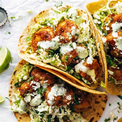 Spicy Shrimp Tacos with Garlic Cilantro Lime Slaw Recipe - Pinch of Yum