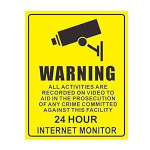 VVWV Warning 24 Hour Internet CCTV Monitor Sign Sticker for Public ...