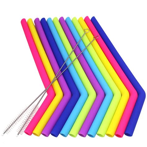 12 Pack Silicone Straws, YuCool Reusable Extra Long Straw with 2 ...