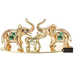 Buy Matashi 24K Gold Plated Elephants Ornament with Crystal Tabletop ...