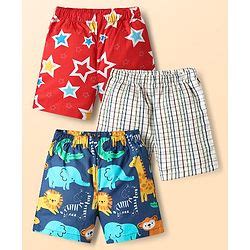 Babyhug Cotton Woven Above Knee Length Boxers with Star Checks & Animal ...