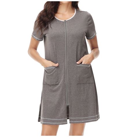 EINCcm Women's Short Sleeve Robe Summer Full Zipper House Coat Comfy ...