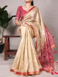 Cream Graceful Jacquard Silk Saree with Printed & Zari W