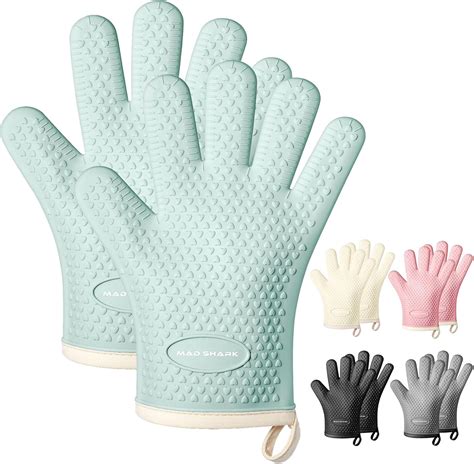 MAD SHARK Silicone Oven Mitts Heat Resistant 450 Degrees,Waterproof ...