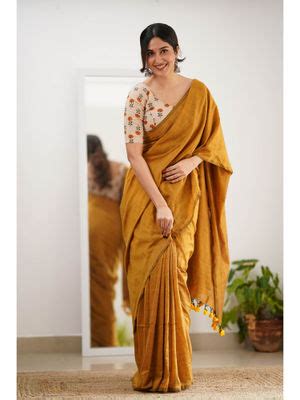 Buy Sutisancha Mustard Cotton Elegance Saree with Unstitched Online