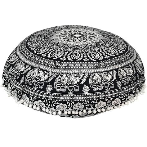 Buy Stylo Culture Cotton Round Floor Cushion Cover Mudda Gaddi Pom Pom ...