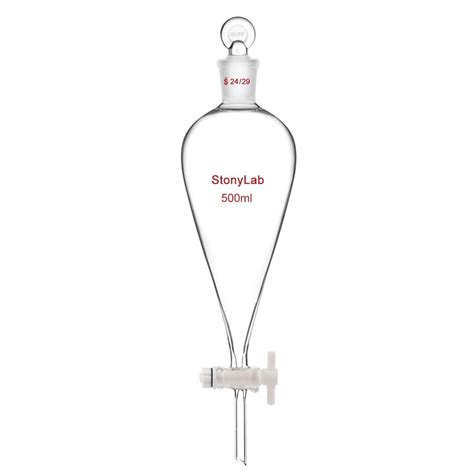 Buy StonyLab PTFE Stopcock Separatory Funnel 500ml, Borosilicate Glass ...