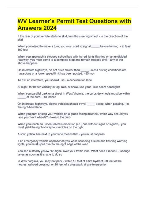 Wv Permit Test Practice