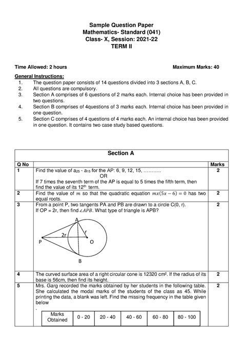 Maths Standard-SQP Term2 - Sample Question Paper Mathematics- Standard ...