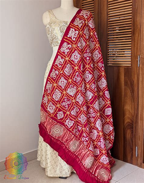 Red Gaji Silk Bandhani Gota Handwork Dupatta – Elegantt Drapes
