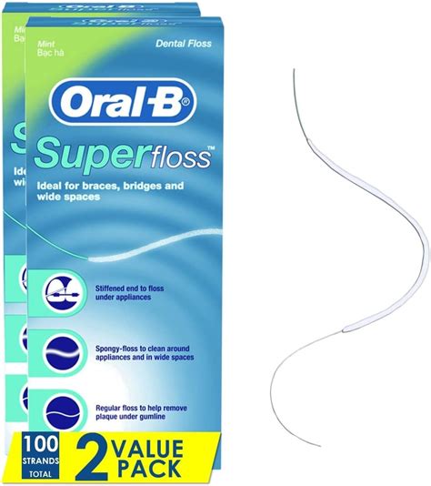 Oral-B Dental Floss for Braces, Super Floss Pre-Cut Strands, Mint, 50 ...