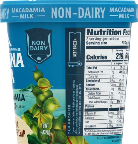 Mauna Loa Non Dairy Macadamia Milk Vanilla Chocolate Chip Frozen ...