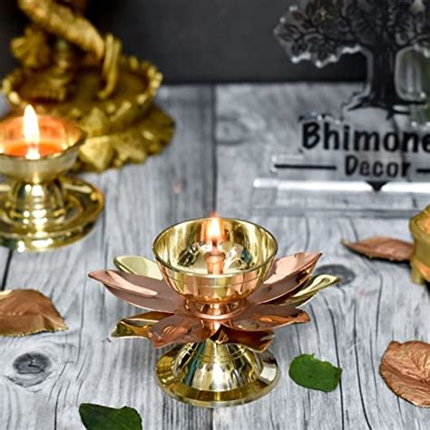 Bhimonee Decor Pure Brass Lotus Nanda Akhand Jyothi Table Diya, 3.2 in