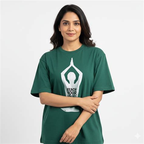 Reach Your Balance- Dark Green Round Neck Yoga T-shirt – GeekOTee