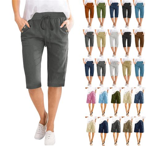 QATAINLAV Linen Bermuda Shorts for Women, Women Bermuda Shorts Knee ...