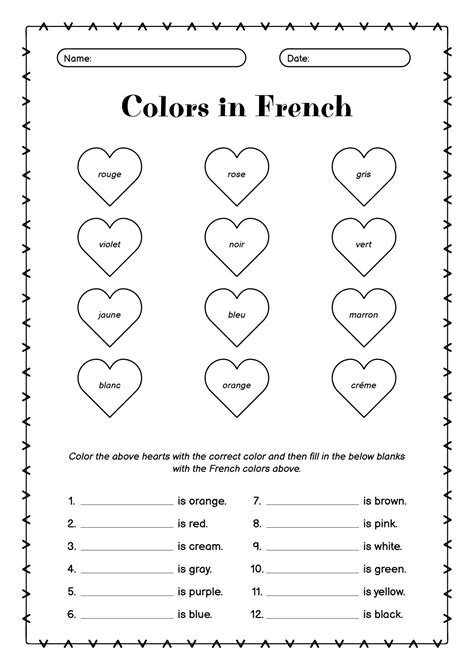 Printable French Colors Vocabulary Worksheet in 2025 | French ...