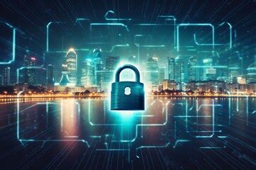 Safeguarding companies illuminated padlock hologram and cyber security ...