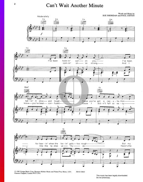 Can't Wait Another Minute (Five Star) Piano Sheet Music - OKTAV