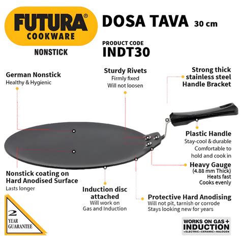 FUTURA Hawkins 30 cm Dosa Tava, Non Stick Dosa Tawa, Induction Compati ...