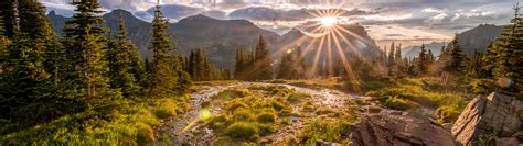 Download wallpaper the sky, the sun, clouds, rays, trees, mountains ...