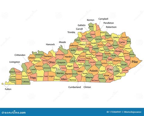 Kentucky County Map stock vector. Illustration of kentucky - 173364941