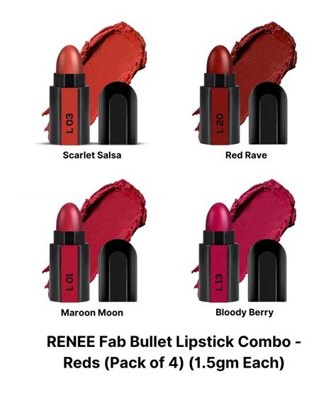 Renee Fab Bullet Lipstick Combo ( Reds ) ( Pack of 4 ) ( 1.5 gm Each ...
