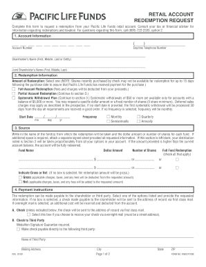 Fillable Online pacific life mutual fund withdrawal request form Fax ...