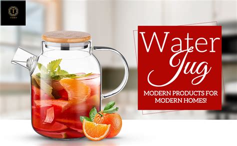 TADRUP 1.8 liter Glass Water Jug, Glass Jug with Airtight Wooden Lid ...