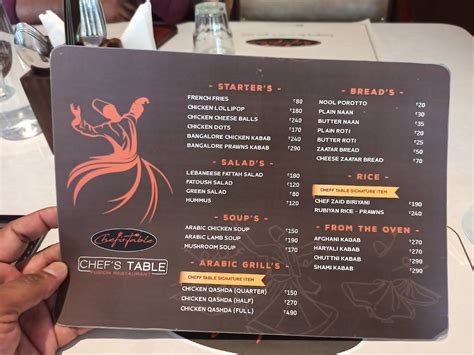 Menu at Chefs Table Restaurant., Perintalmanna