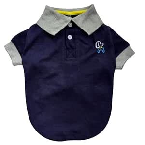 WAGZY Dark Blue with Grey Collar Polo T-Shirt for Dogs and Cats (16 ...