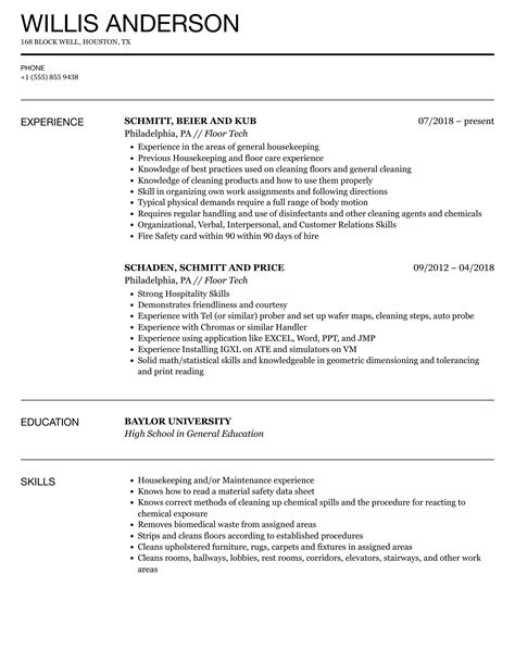 Floor Tech Resume Samples | Velvet Jobs
