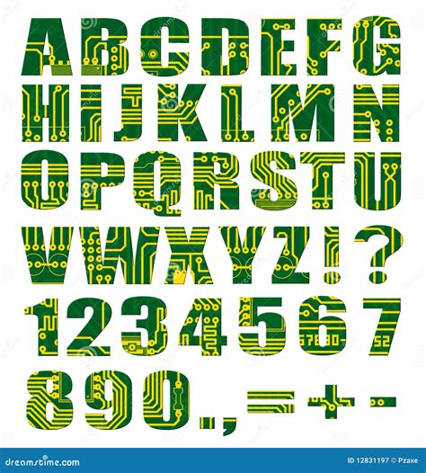 Electronic Alphabet with Letters and Digits Stock Illustration - Illustration of electronic ...