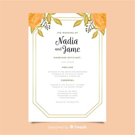 Lovely wedding program with watercolor flowers | Free Vector