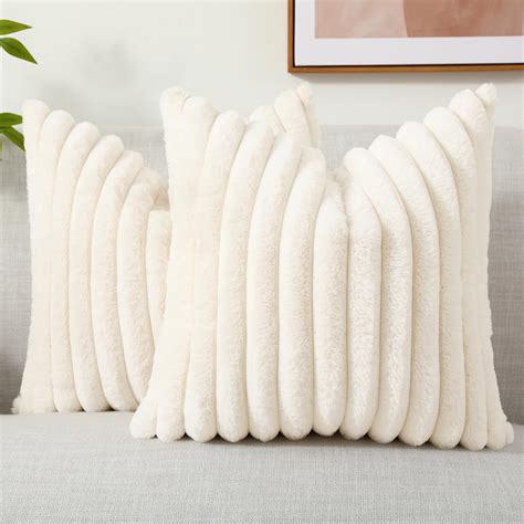 decorUhome Pack of 2 Faux Fur Plush Throw Pillow Covers 18x18, Soft ...