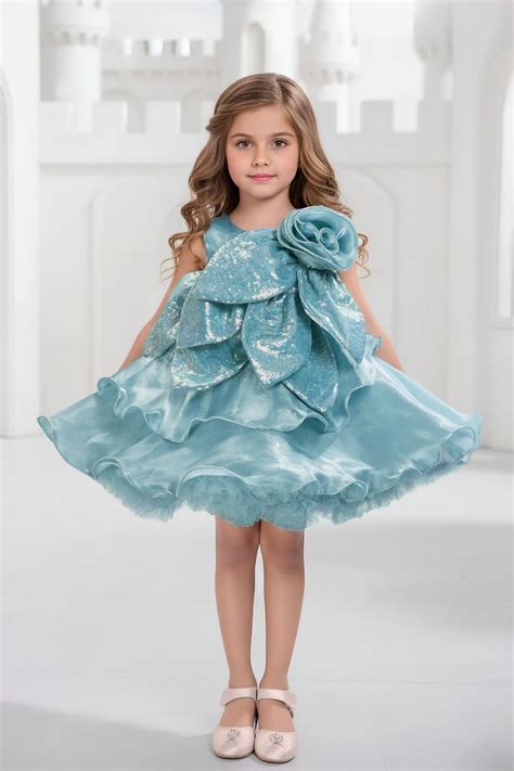 Sky Blue Embellished Glitter Bow Party Dress for Girls – Lagorii Kids