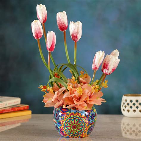 Buy Ferns 'N' Petals Artificial Tulips Huckleberry Floral Arrangement ...