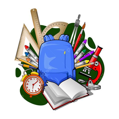 School Supplies Clipart Colored Creative Color Set Image Vector, Color ...
