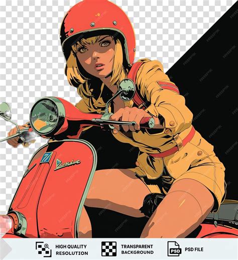 Psd haruko haruhara from flcl wearing a red helmet and pink and red ...