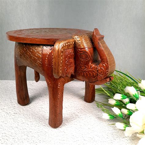 Decorative Elephant Side Table Cum Wooden Stool: Buy Online